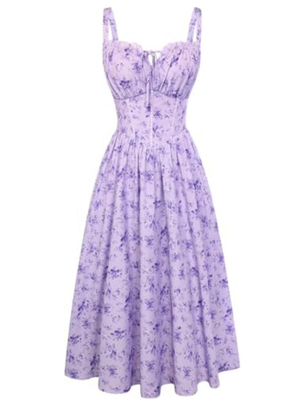 Floral Corset Sundress Square Neck A-Line Midi